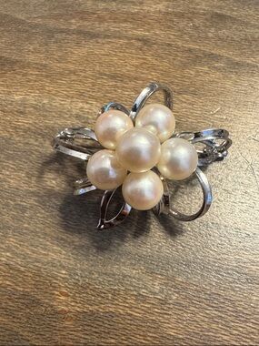 Vintage Sterling Silver Akoya Pearl Pendant Brooch